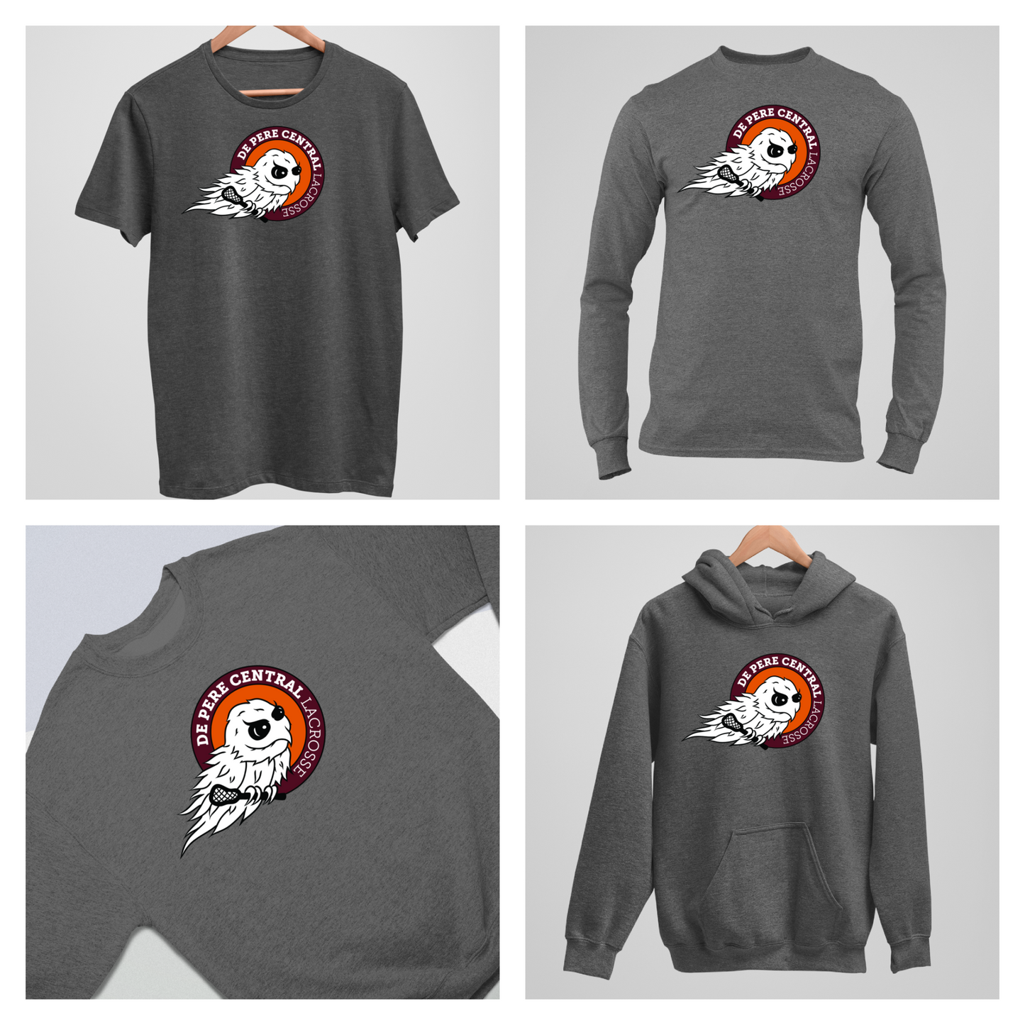 De Pere Ghostbirds Logo - Dark Heather Tee, Long Sleeve Tee, Crewneck, or Hoodie