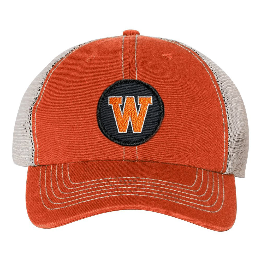 Orange Trucker Hat - West De Pere Hat - Logo Patch