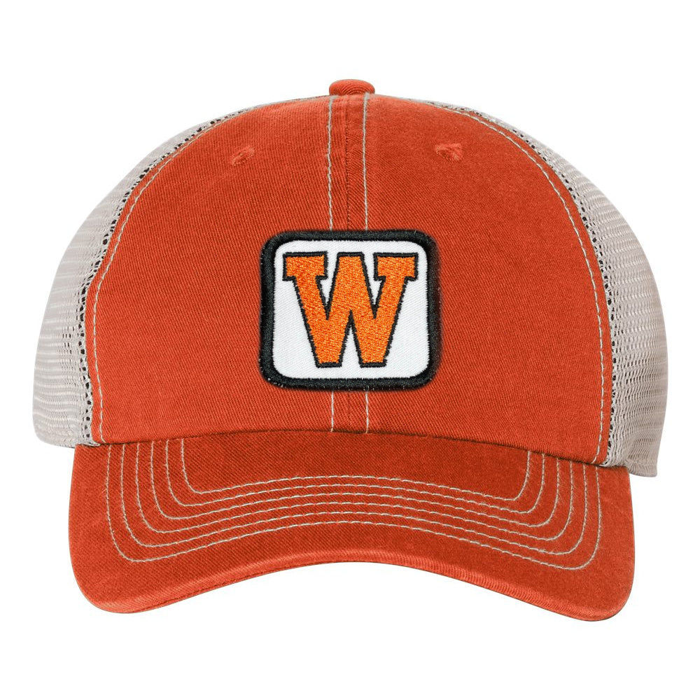 Orange Trucker Hat - West De Pere Hat - Logo Patch