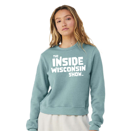 Ladies Crewneck Sweatshirt with The Inside Wisconsin Show Logo - Blue Lagoon