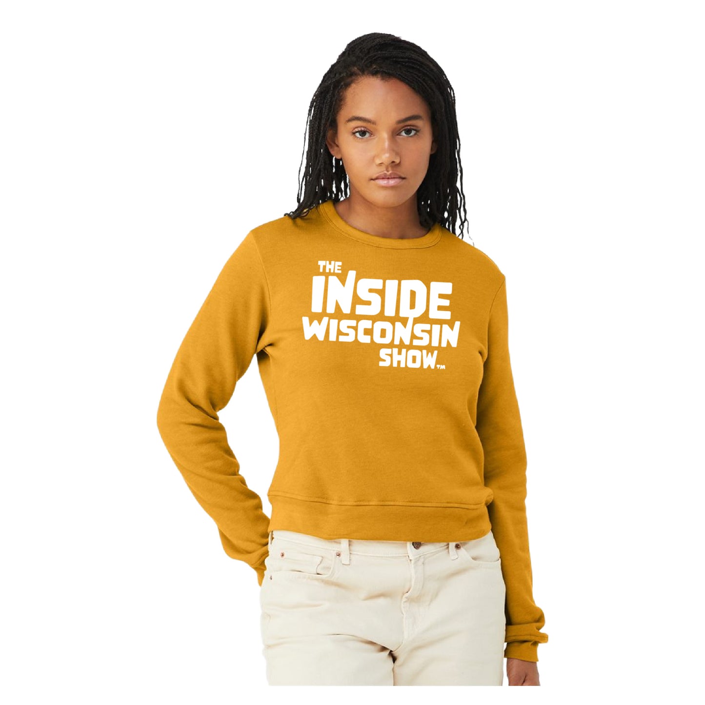 Ladies Crewneck Sweatshirt with The Inside Wisconsin Show Logo - Mustard