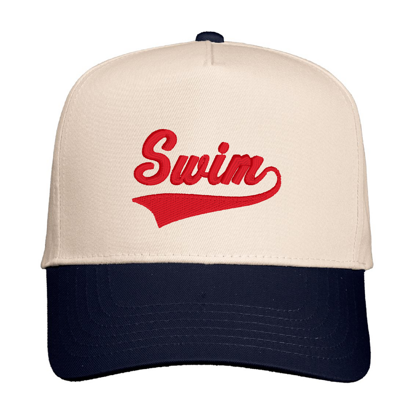 Two Tone Snapback Hat - Navy & Natural - Embroidered Swim Athletic