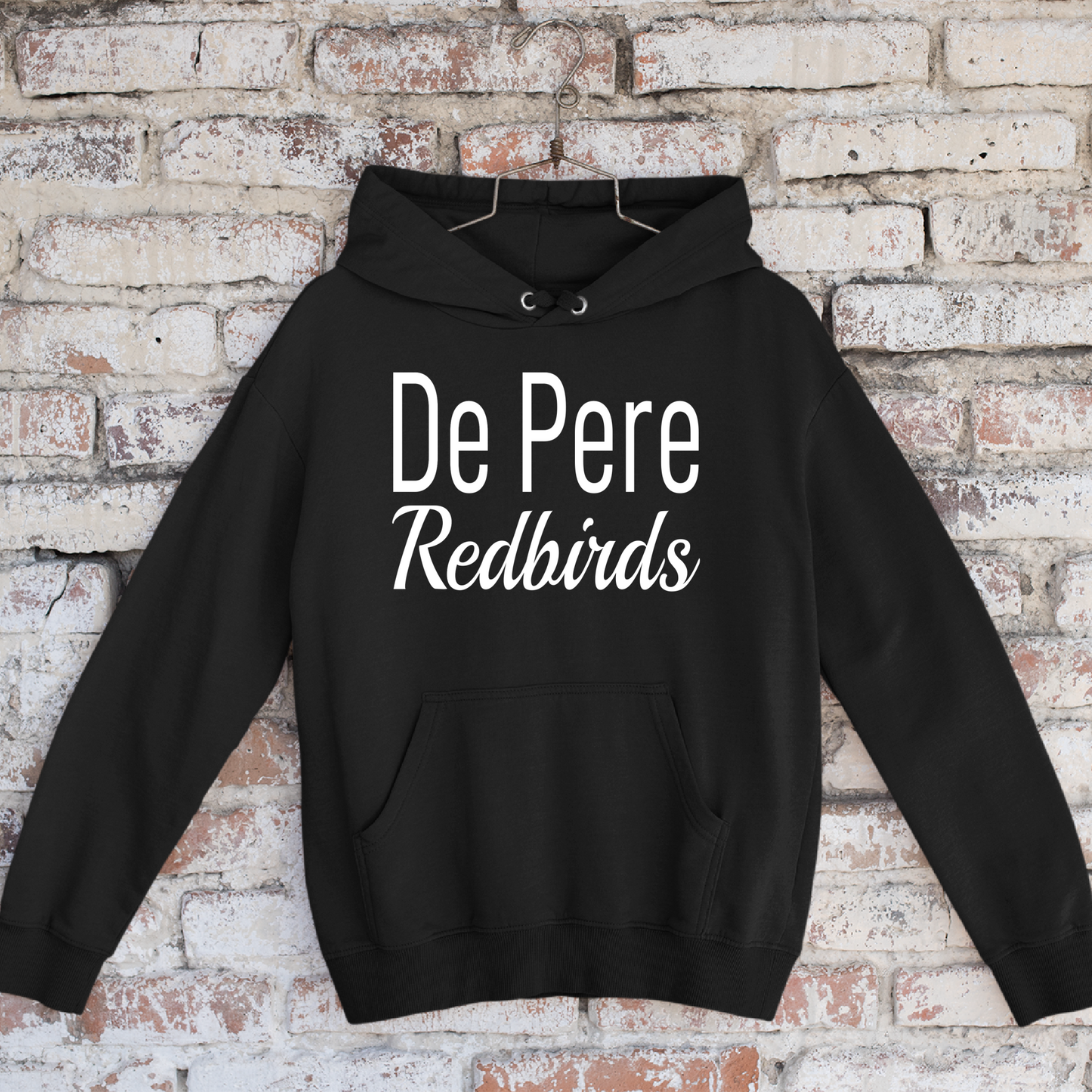 De Pere Redbirds Minimalist Design - Black Tee, Crewneck, or Hoodie
