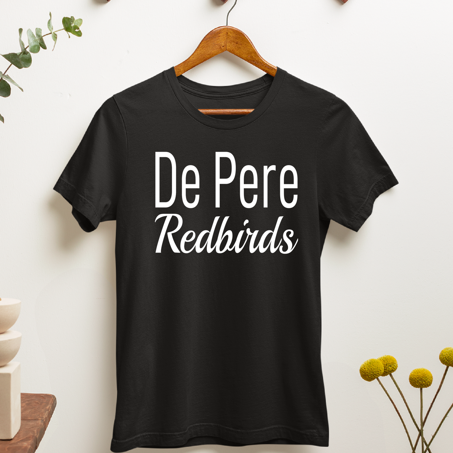 De Pere Redbirds Minimalist Design - Black Tee, Crewneck, or Hoodie