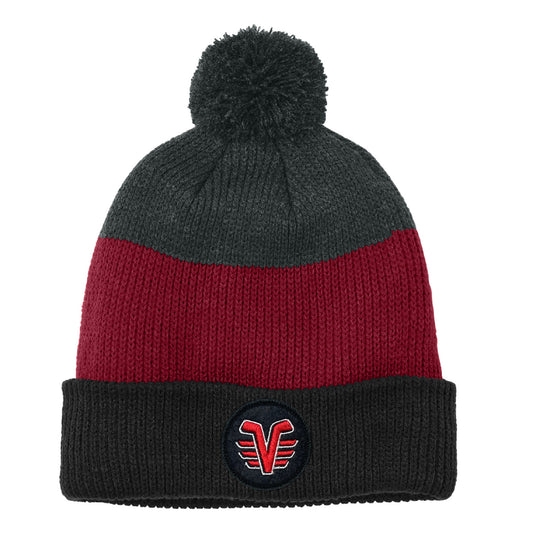 De Pere Voyageurs High School Hockey Winter Pom Hat | Color Block Knit Beanie Round Patch