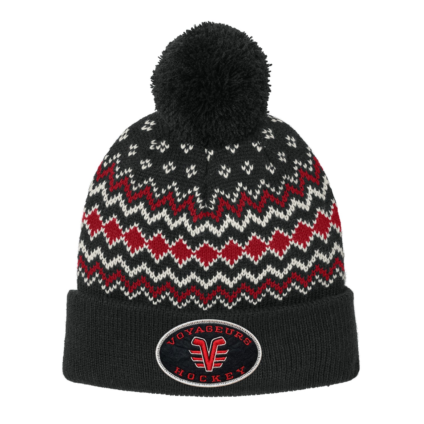 De Pere Voyageurs High School Hockey Winter Pom Hat | Alpine Knit Beanie Oval Patch