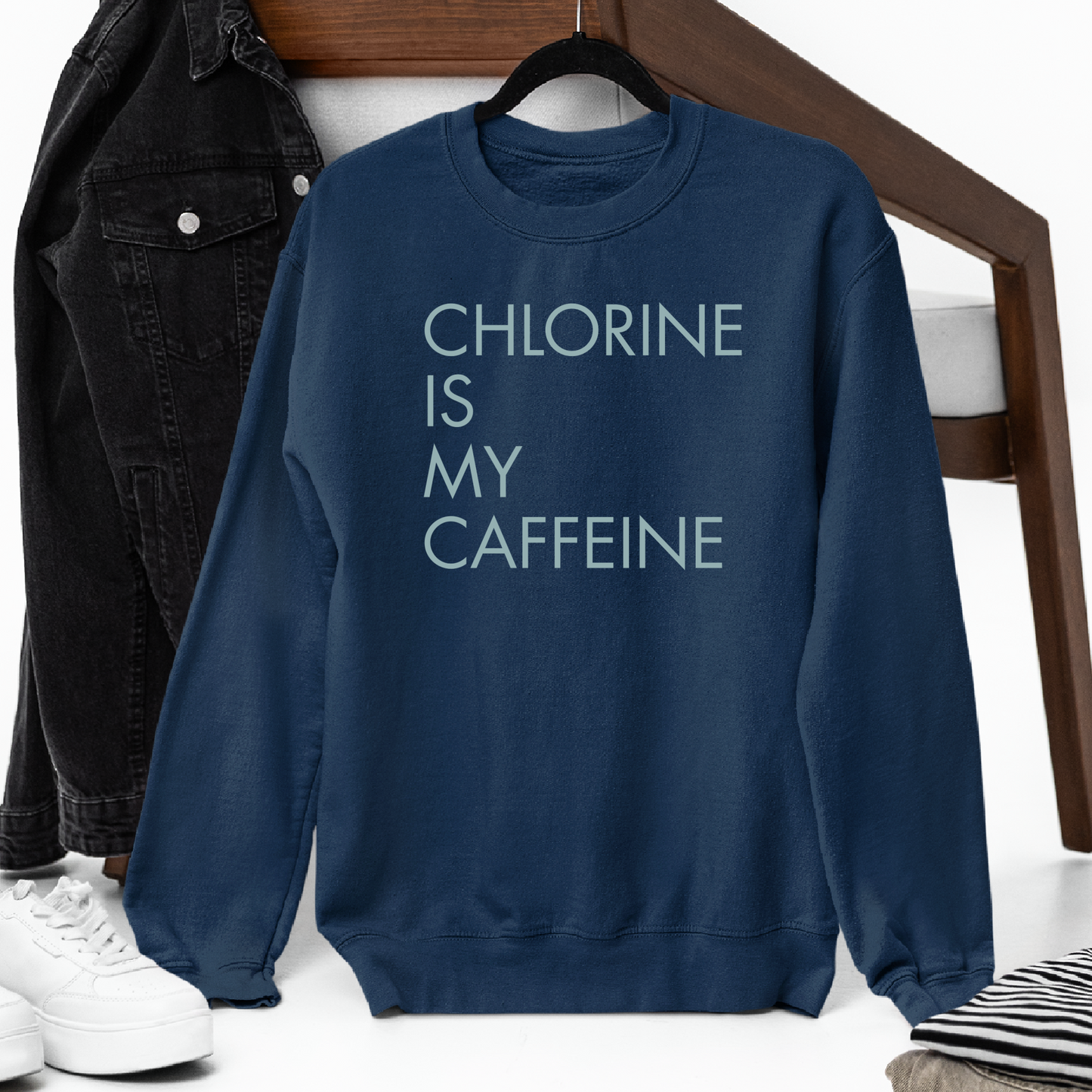 Caffeine is my Chlorine Minimalist -Navy Tee, Long Sleeve Tee, Crewneck, or Hoodie