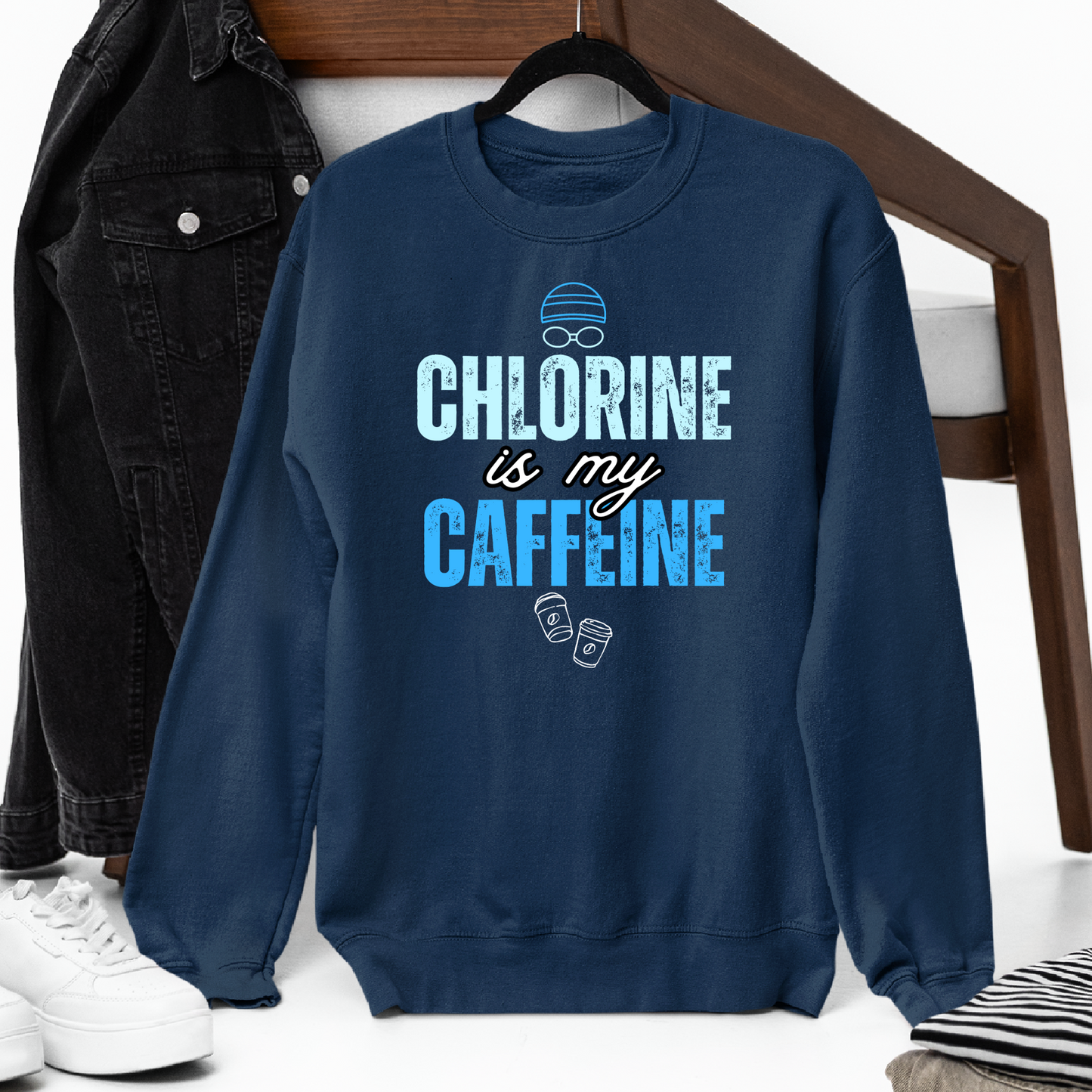 Chlorine is my Caffeine Graphic - Navy Tee, Long Sleeve Tee, Crewneck, or Hoodie