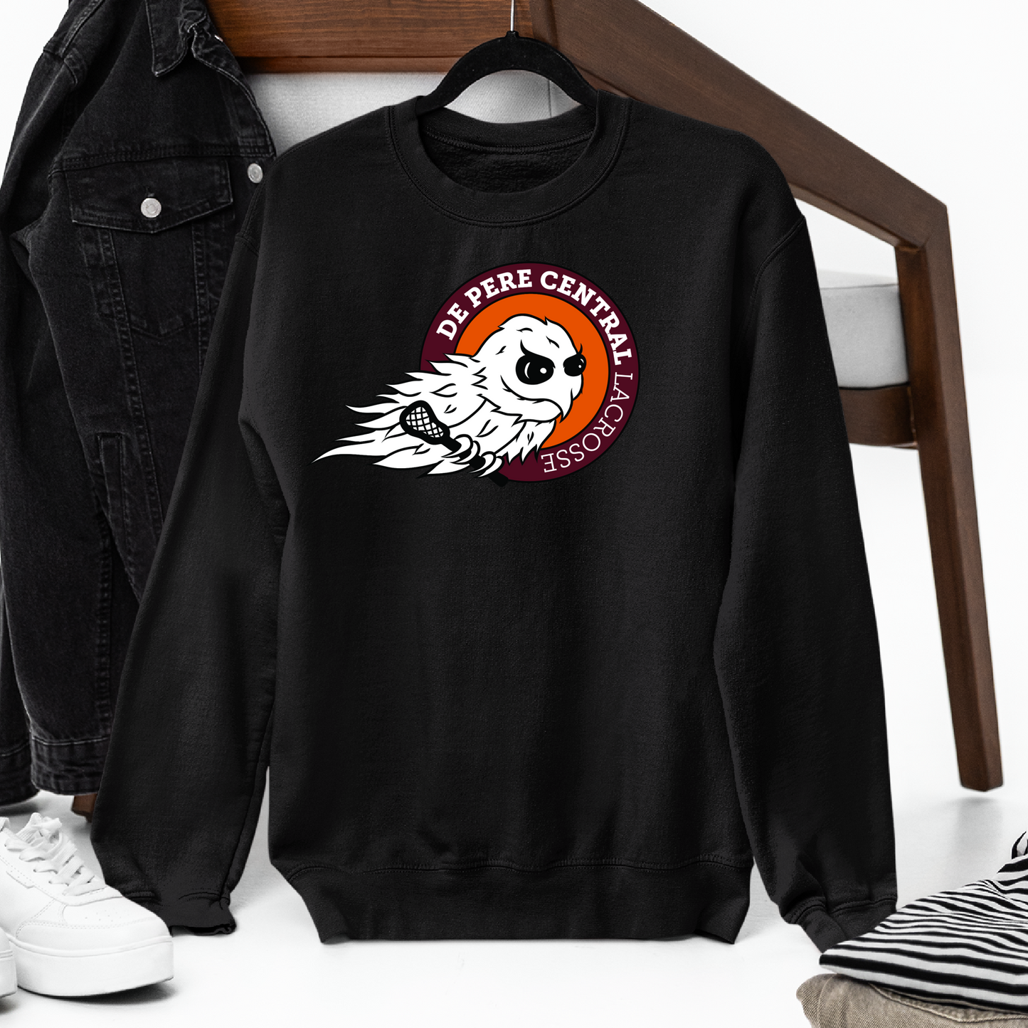 De Pere Ghostbirds Logo - Black Tee, Long Sleeve Tee, Crewneck, or Hoodie