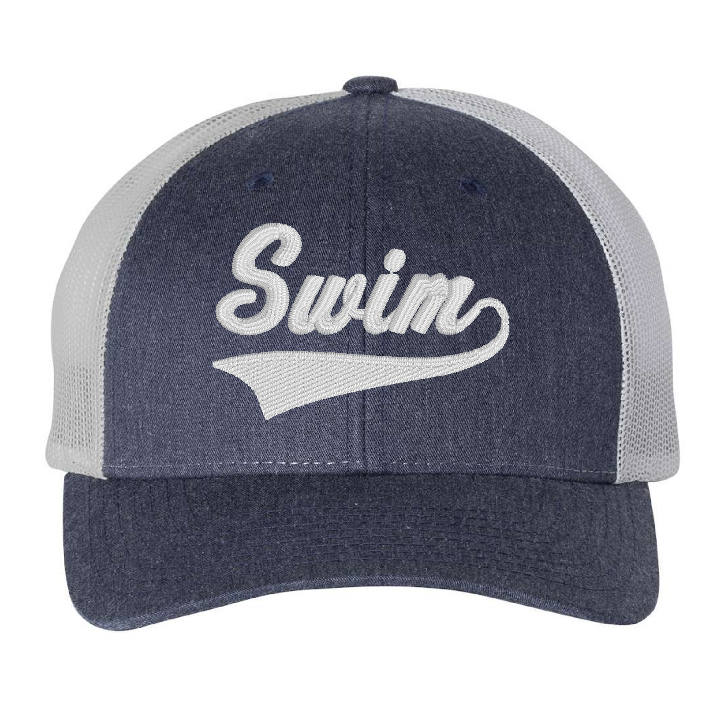 Trucker Hat - Heather Navy - Embroidered Swim Athletic White