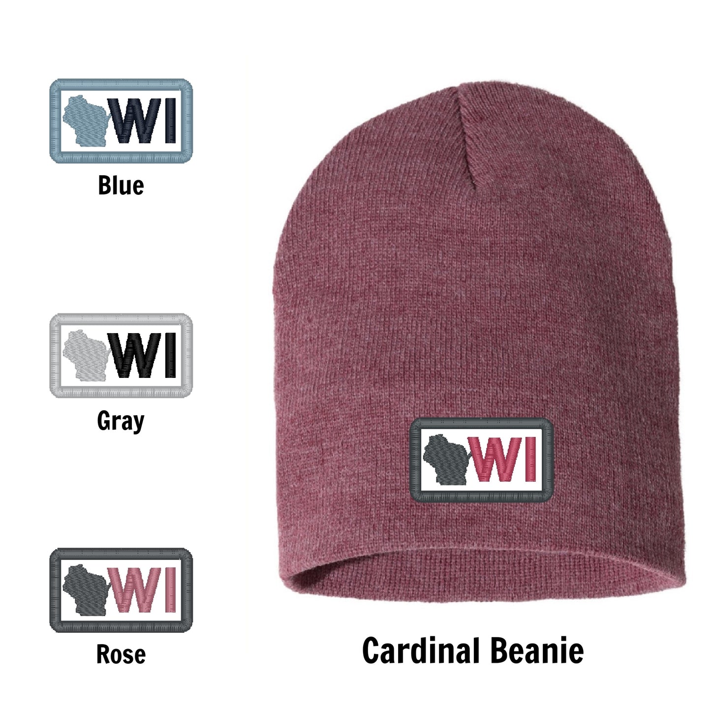 Mini Patched Beanie - Pick your State - Heather Cardinal Winter Hat