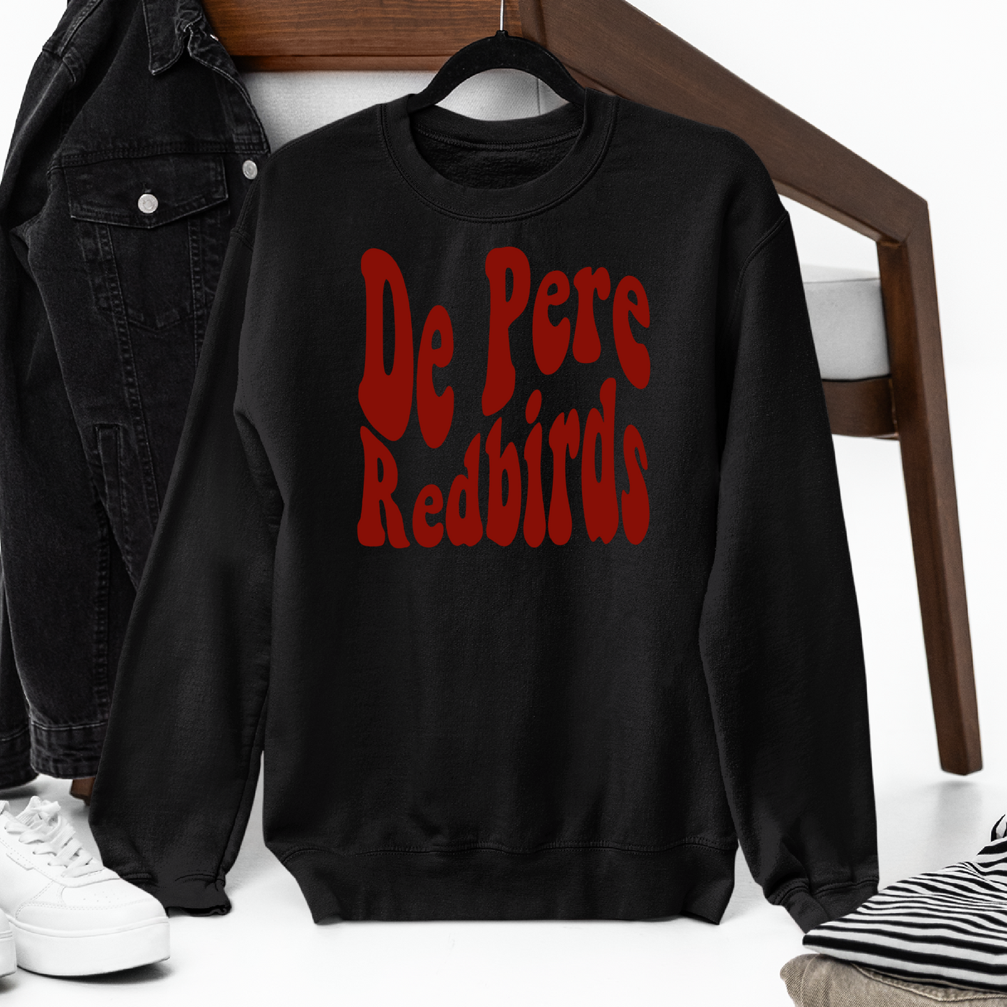 De Pere Redbirds Retro Design - Black Tee, Crewneck, or Hoodie