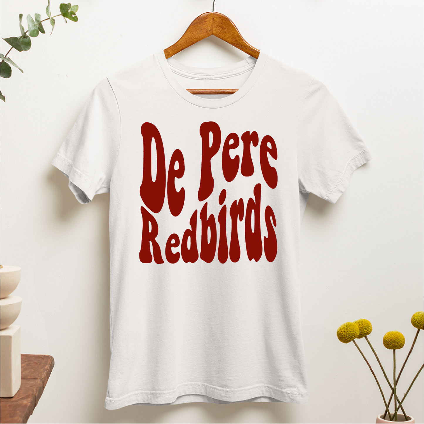 De Pere Redbirds Retro Design - White Tee, Crewneck, or Hoodie
