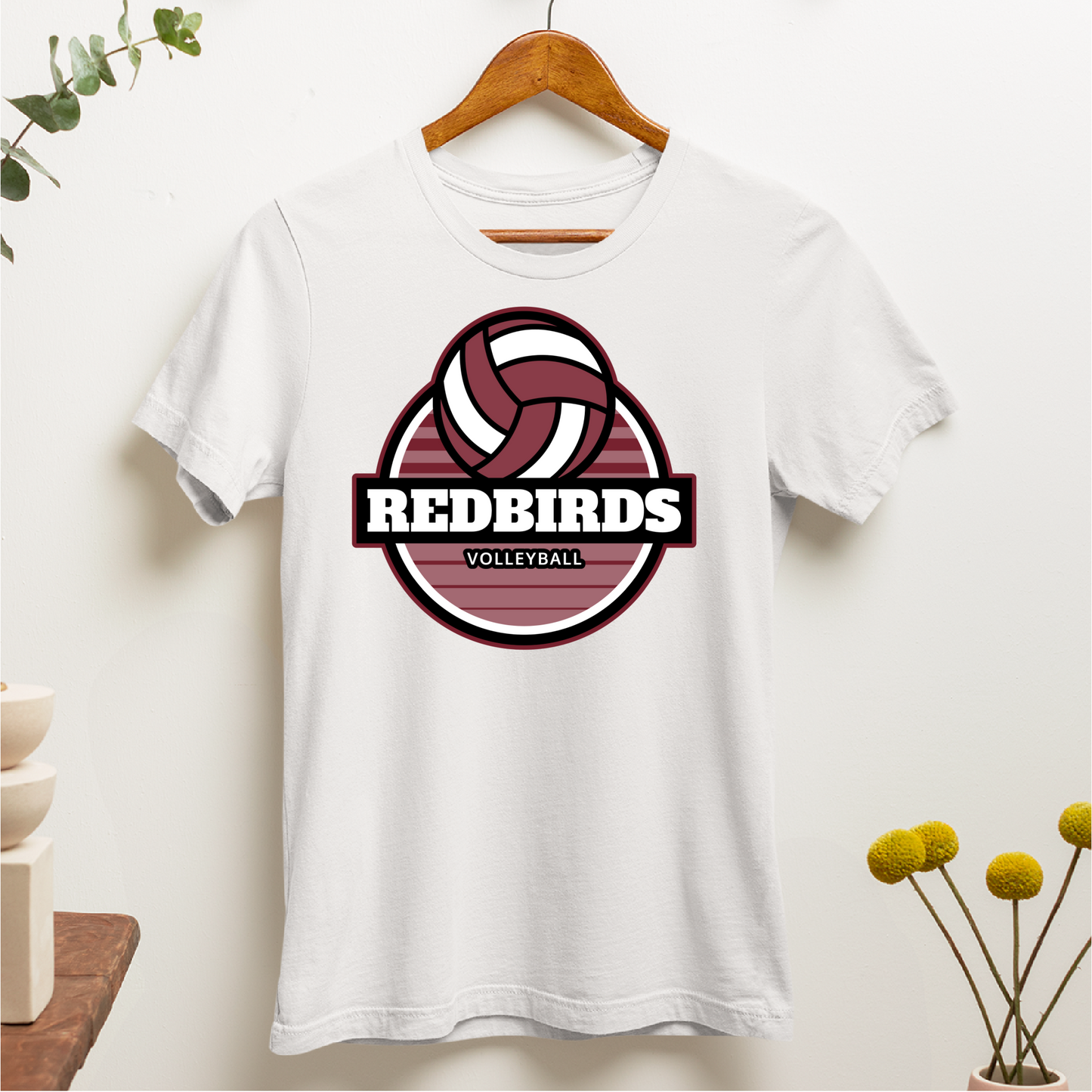 De Pere Redbirds Volleyball Design - White Tee, Crewneck, or Hoodie