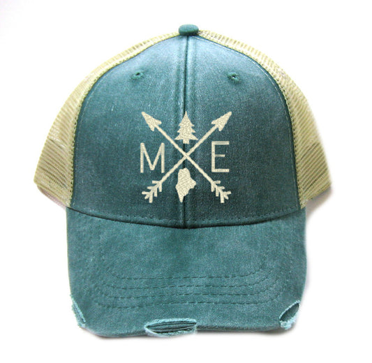 Maine Hat - Distressed Snapback Trucker Hat - Maine Arrow