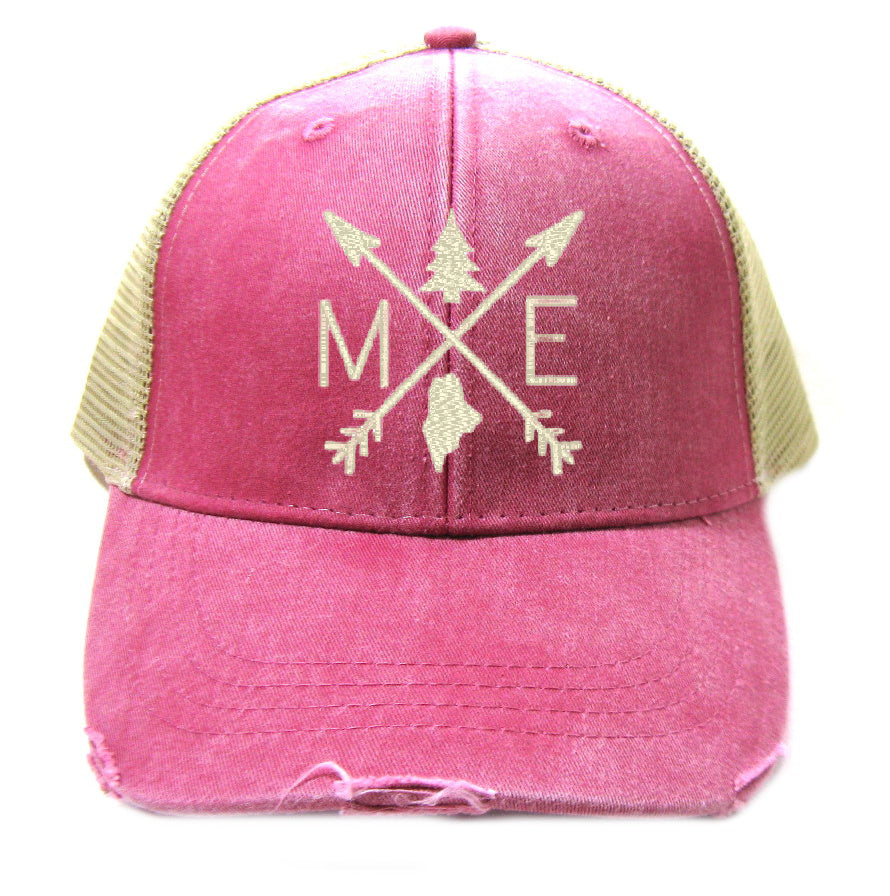 Maine Hat - Distressed Snapback Trucker Hat - Maine Arrow