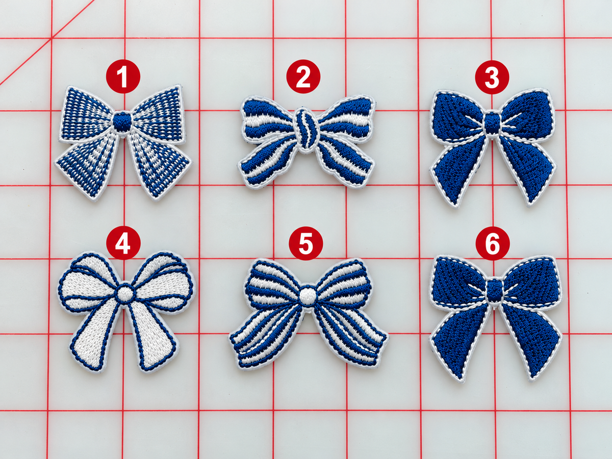 Iron-On Patch - blue & white bows