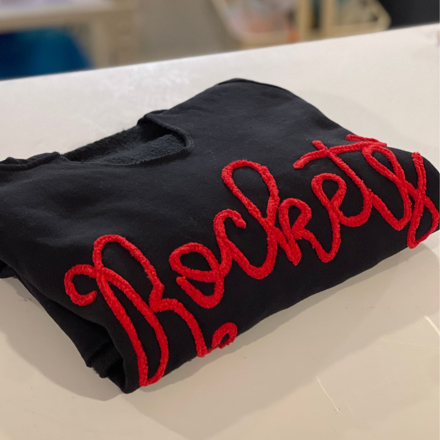 White Custom Team Crewneck - Neenah Rockets - Chenille Embroidery