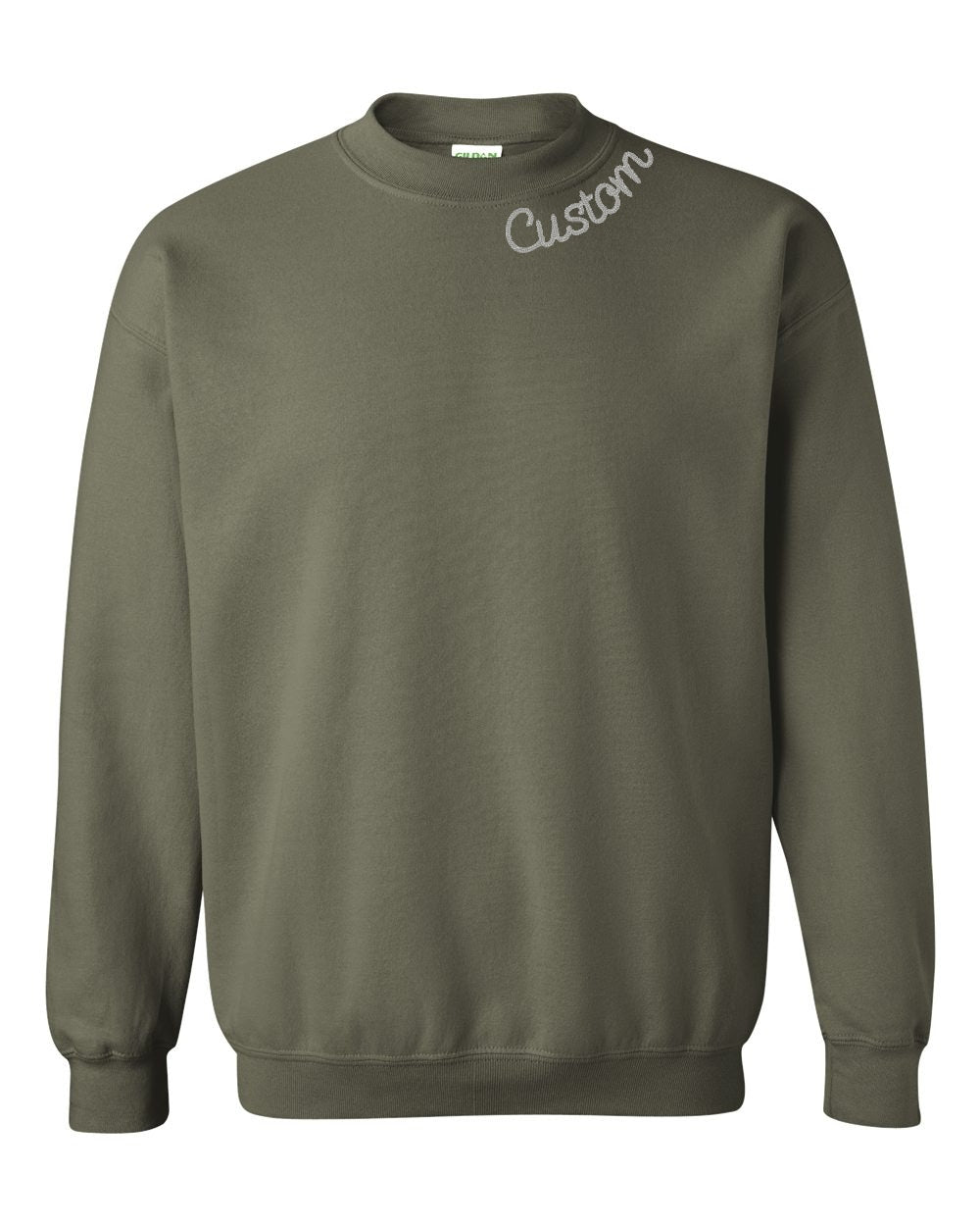 Military Green Custom Embroidered Crewneck Sweatshirt - Personalized Chain Stitch