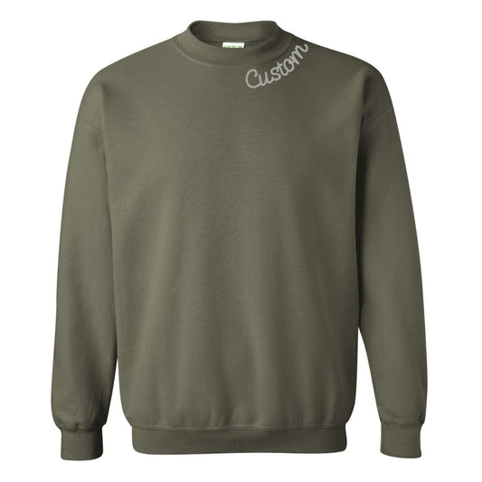 Military Green Custom Embroidered Crewneck Sweatshirt - Personalized Chain Stitch