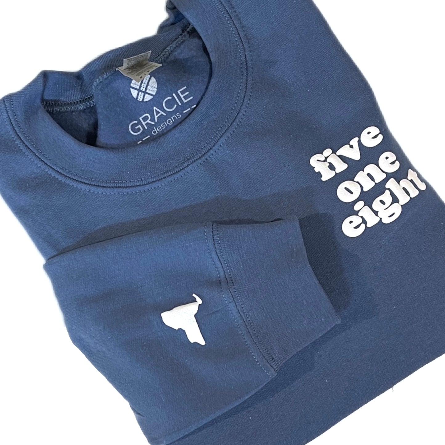 Indigo Blue Custom Area Code Crewneck Sweatshirt - 3D Puff Lettering