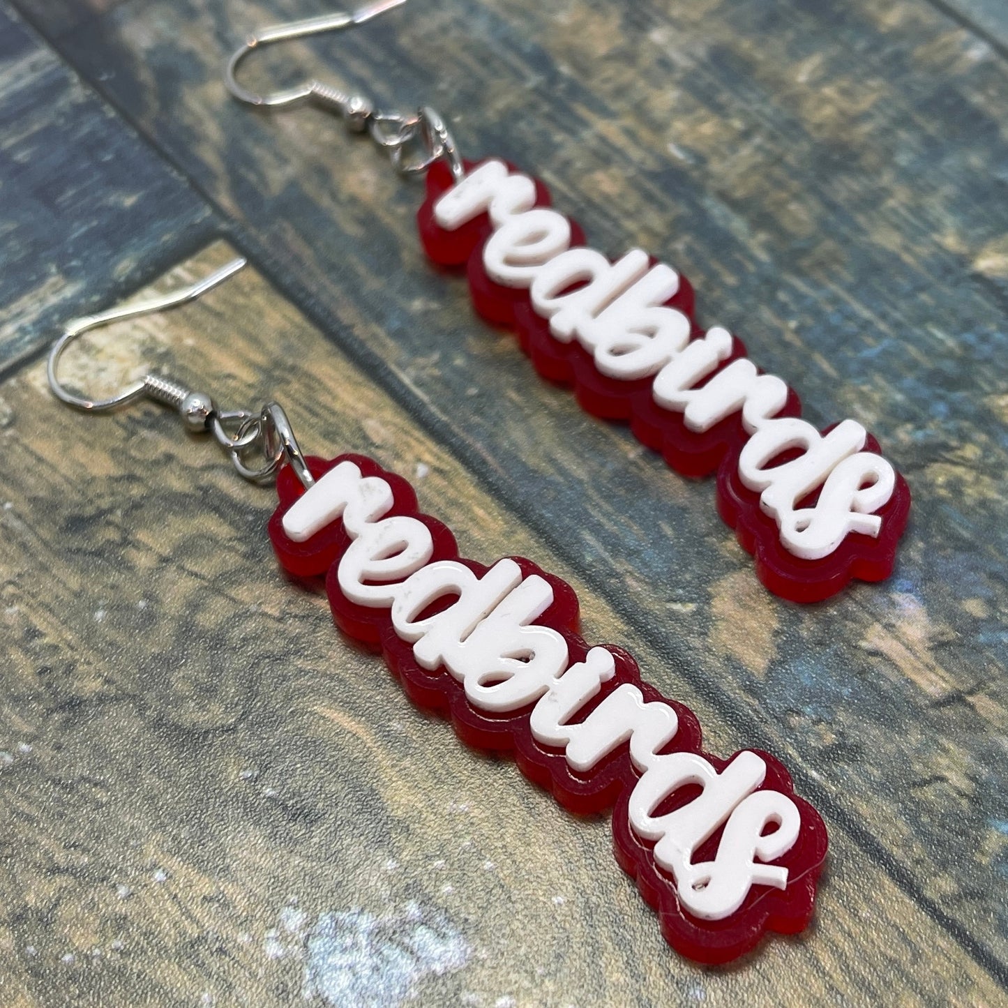 De Pere Redbirds Earrings - Candy Apple Red and White