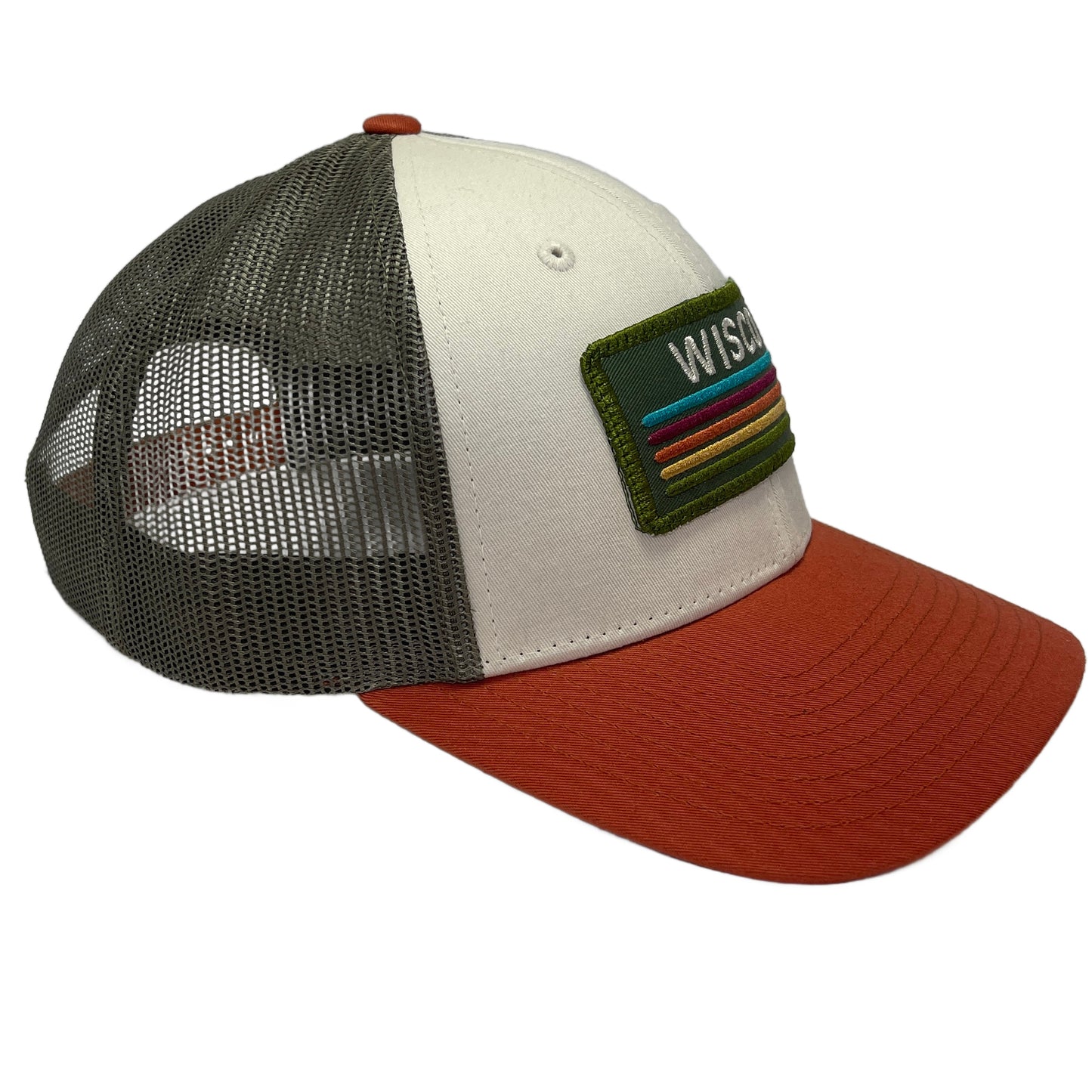 Custom Embroidered Retro Vibes Patched Trucker Hat - Cream & Rust