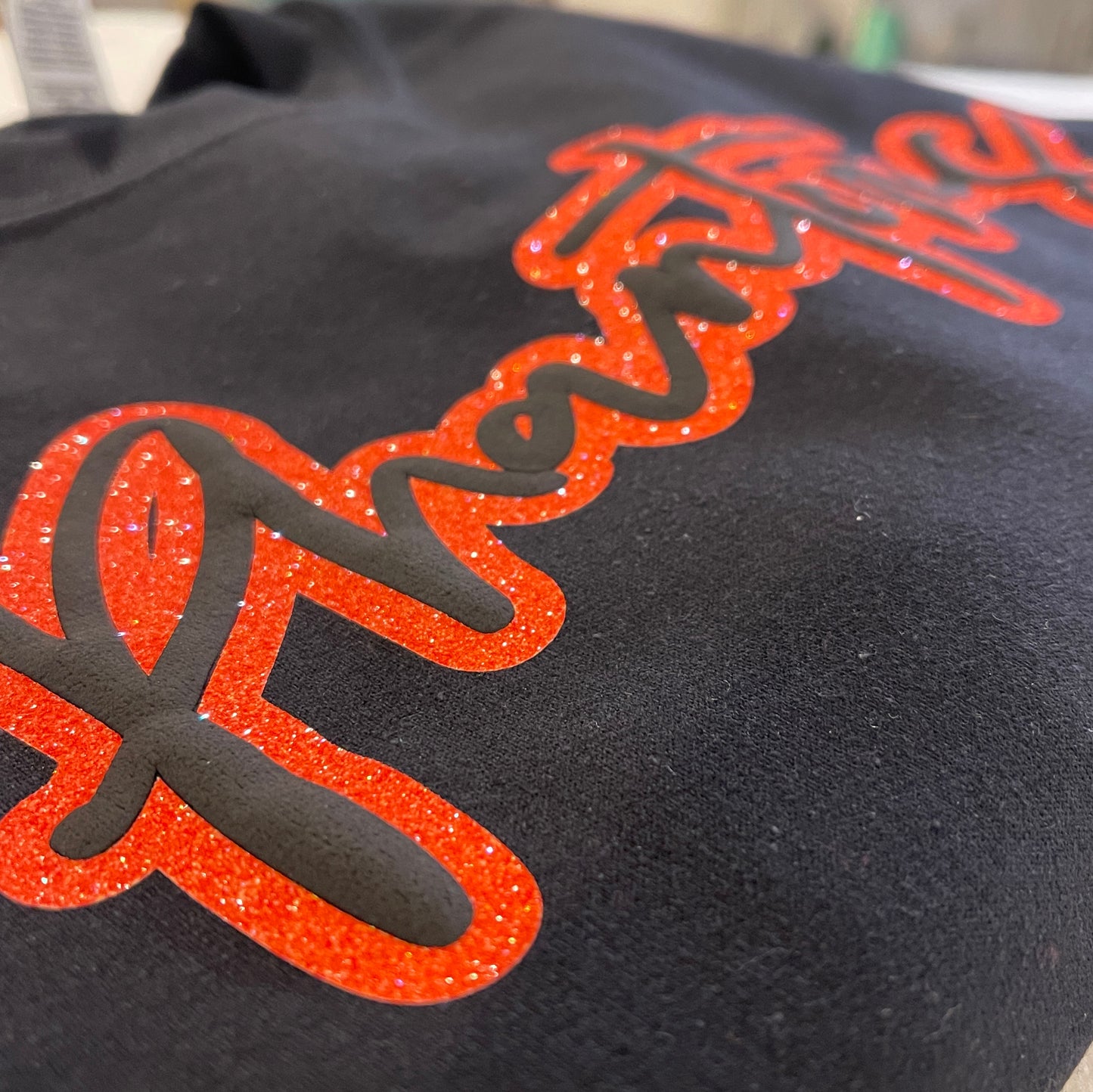 Orange Glitter and Black Embossed Phantoms Crewneck Sweatshirt - 3D Puff Lettering