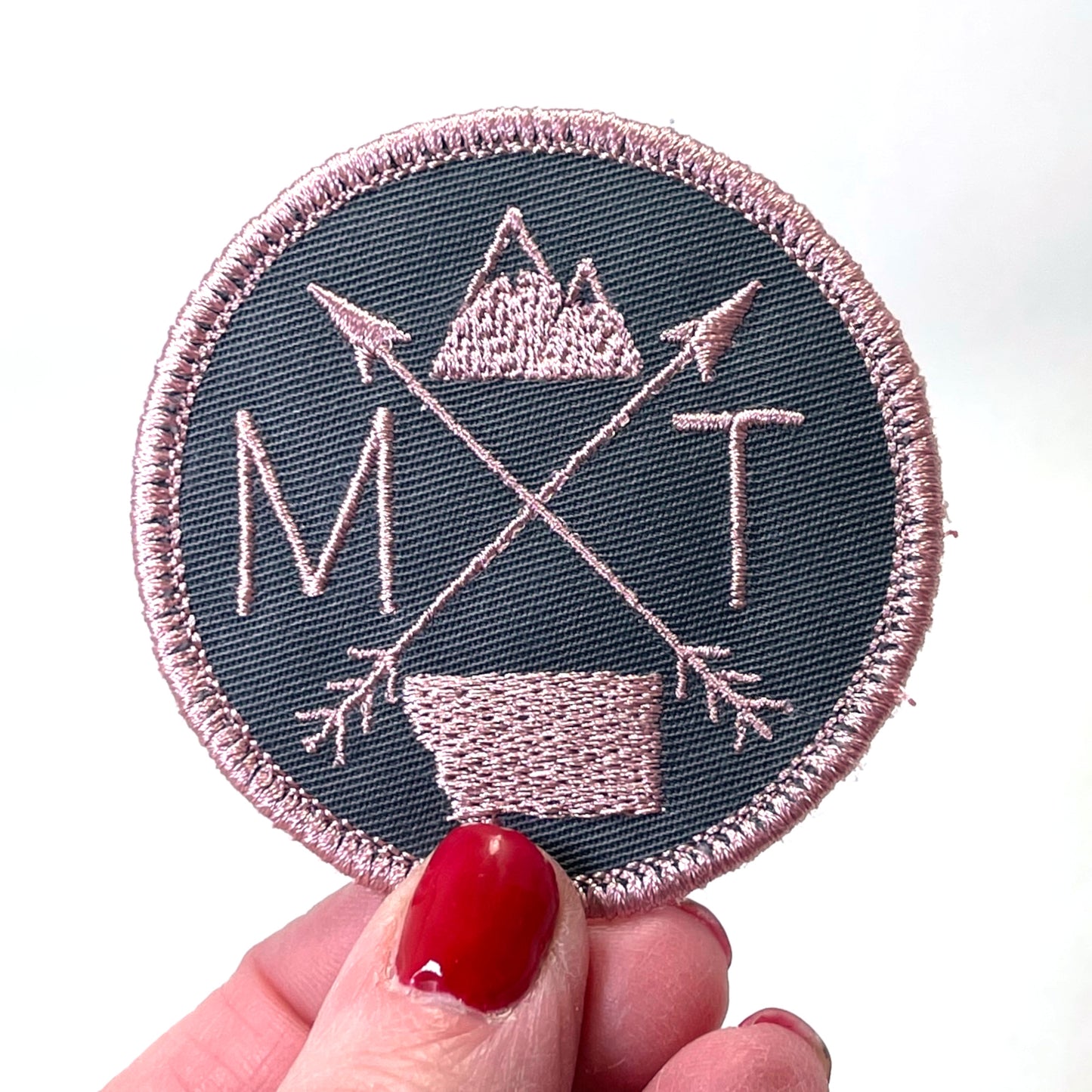 Embroidered Iron-On Custom State Patch - Rose Gold & Gray