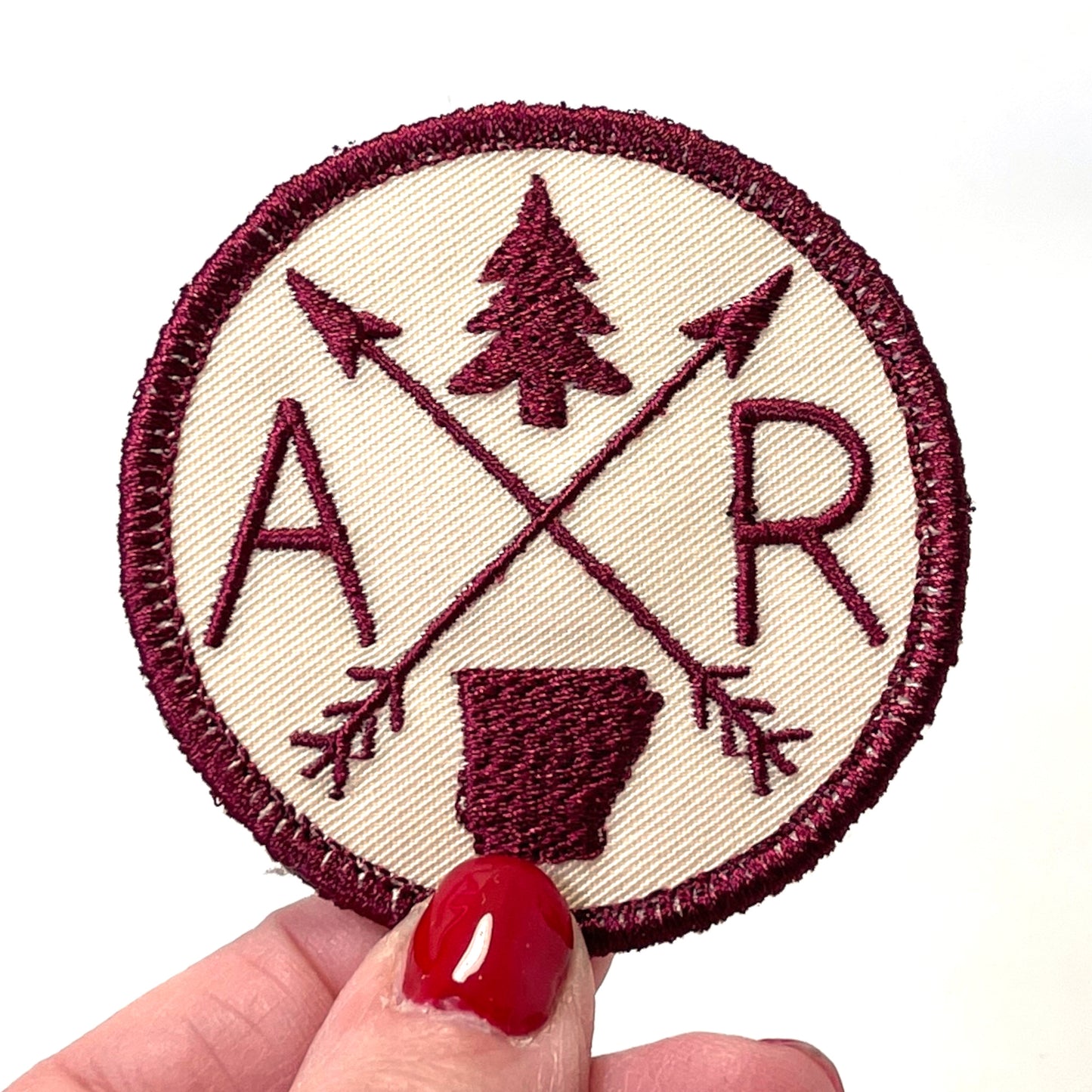 Embroidered Iron-On Custom State Patch - Burgundy & Cream