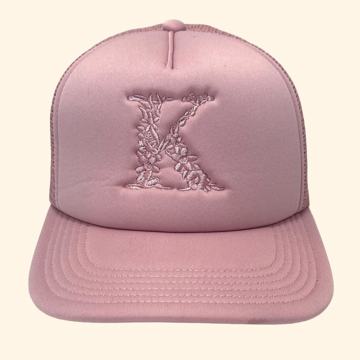 Floral Initial Foam Trucker Hat – Custom Embroidered in  display picture 3