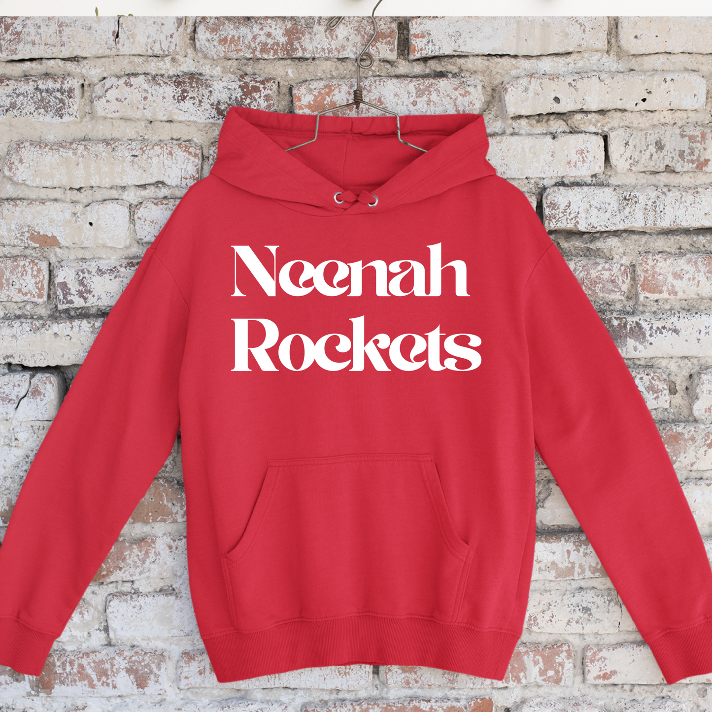 White Neenah Rockets Retro - Red Tee, Crewneck, or Hoodie