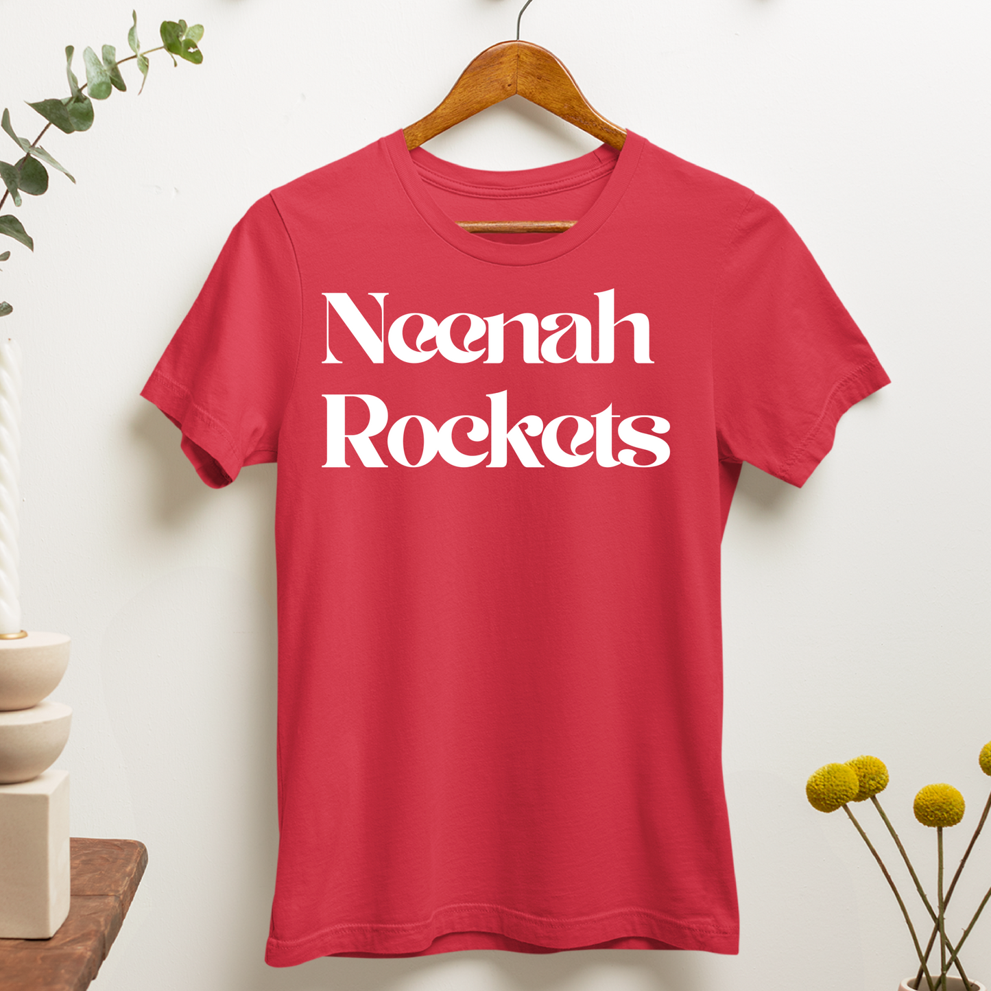 White Neenah Rockets Retro - Red Tee, Crewneck, or Hoodie