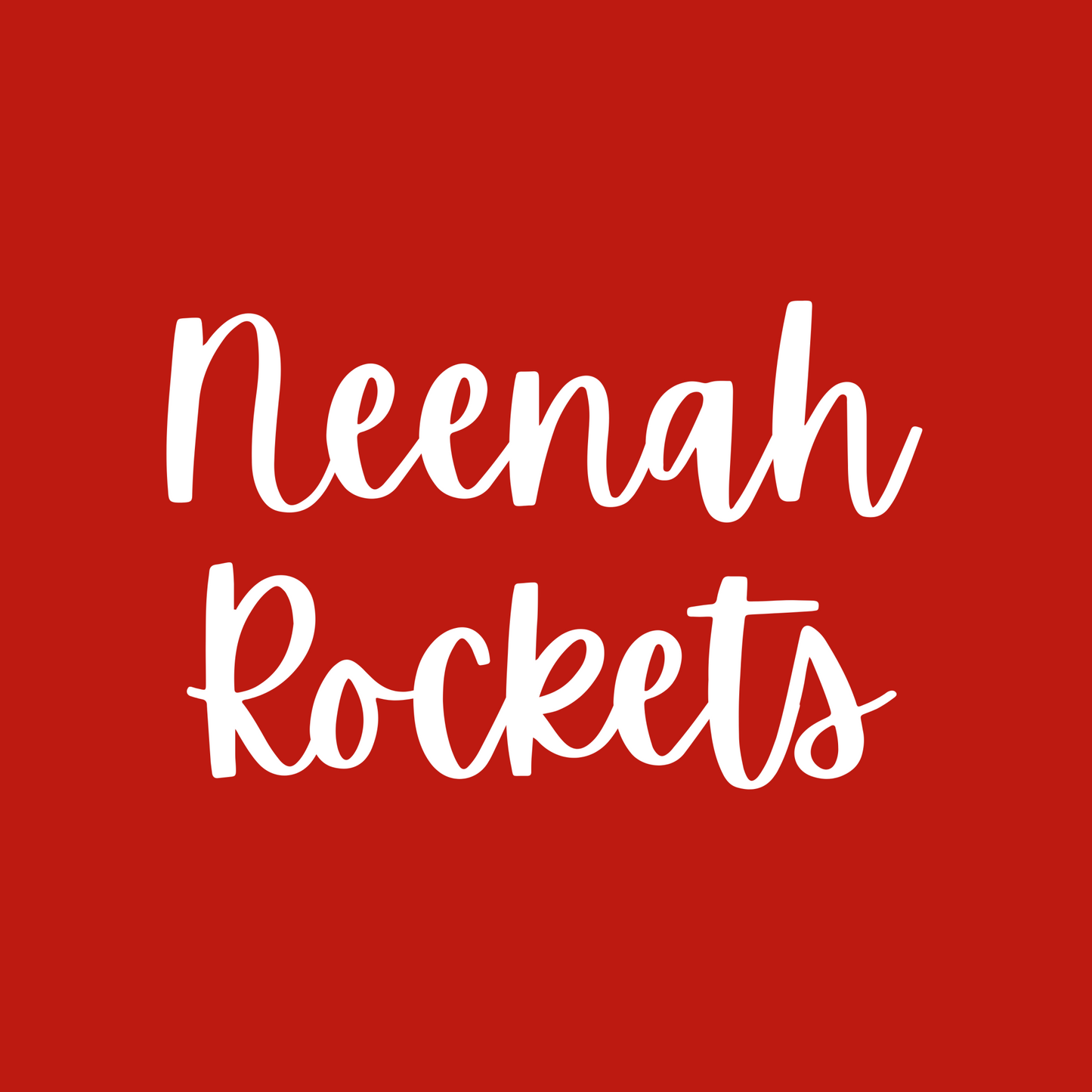 Neenah Rockets Small White Script - Red Tee, Crewneck, or Hoodie