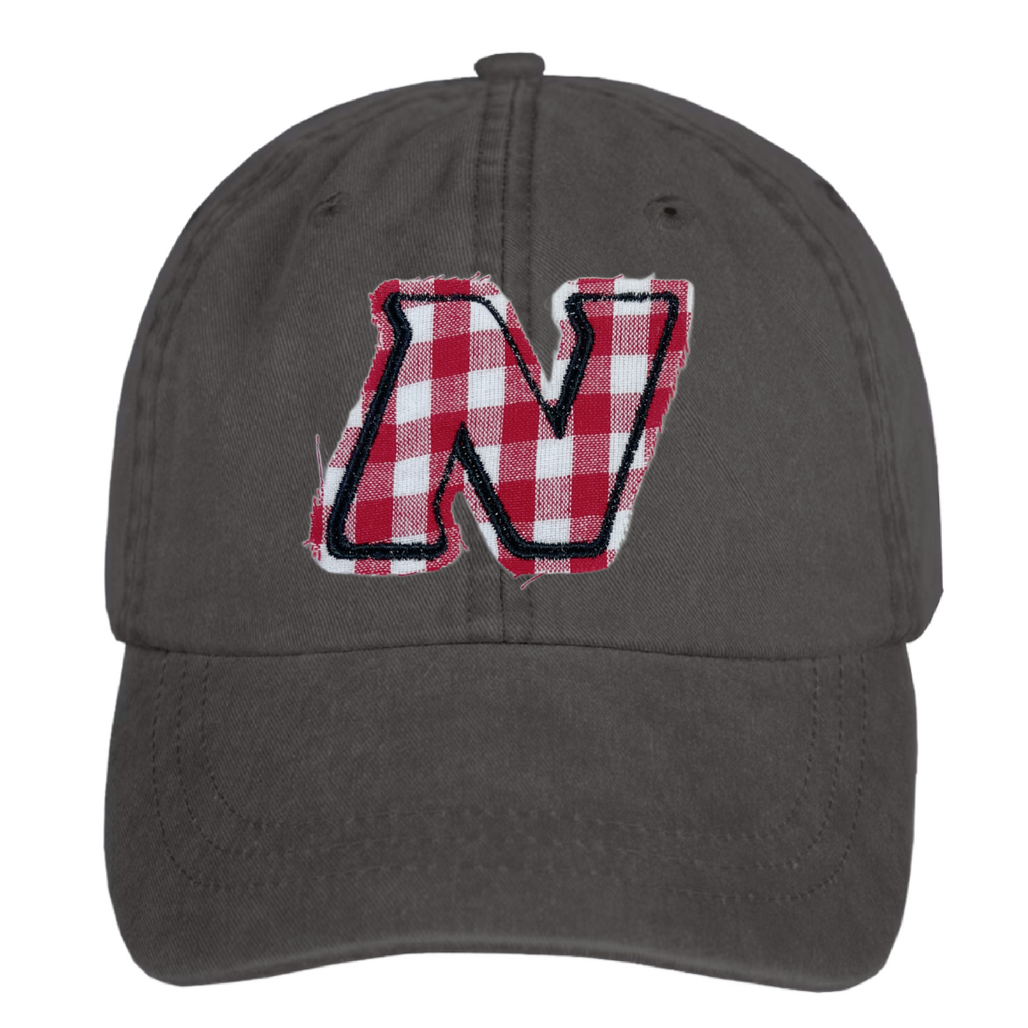 Black Dad Hat - Neenah Red Gingham Patch