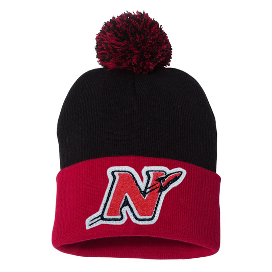 Red & Black Pom Beanie - Neenah Rockets Patch