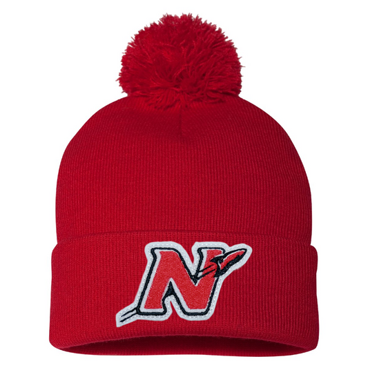 Red Pom Beanie - Neenah Rockets Patch