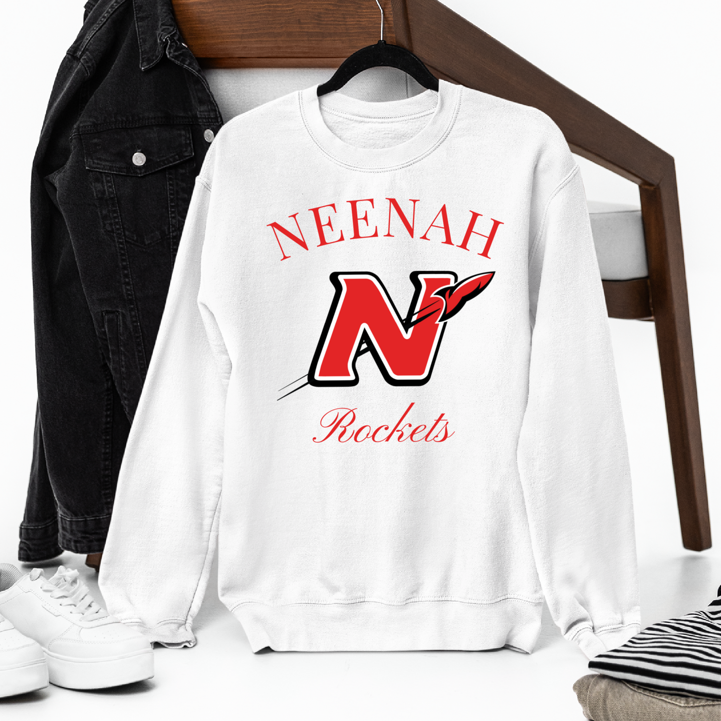 Neenah Rockets Vintage - White Tee, Crewneck, or Hoodie