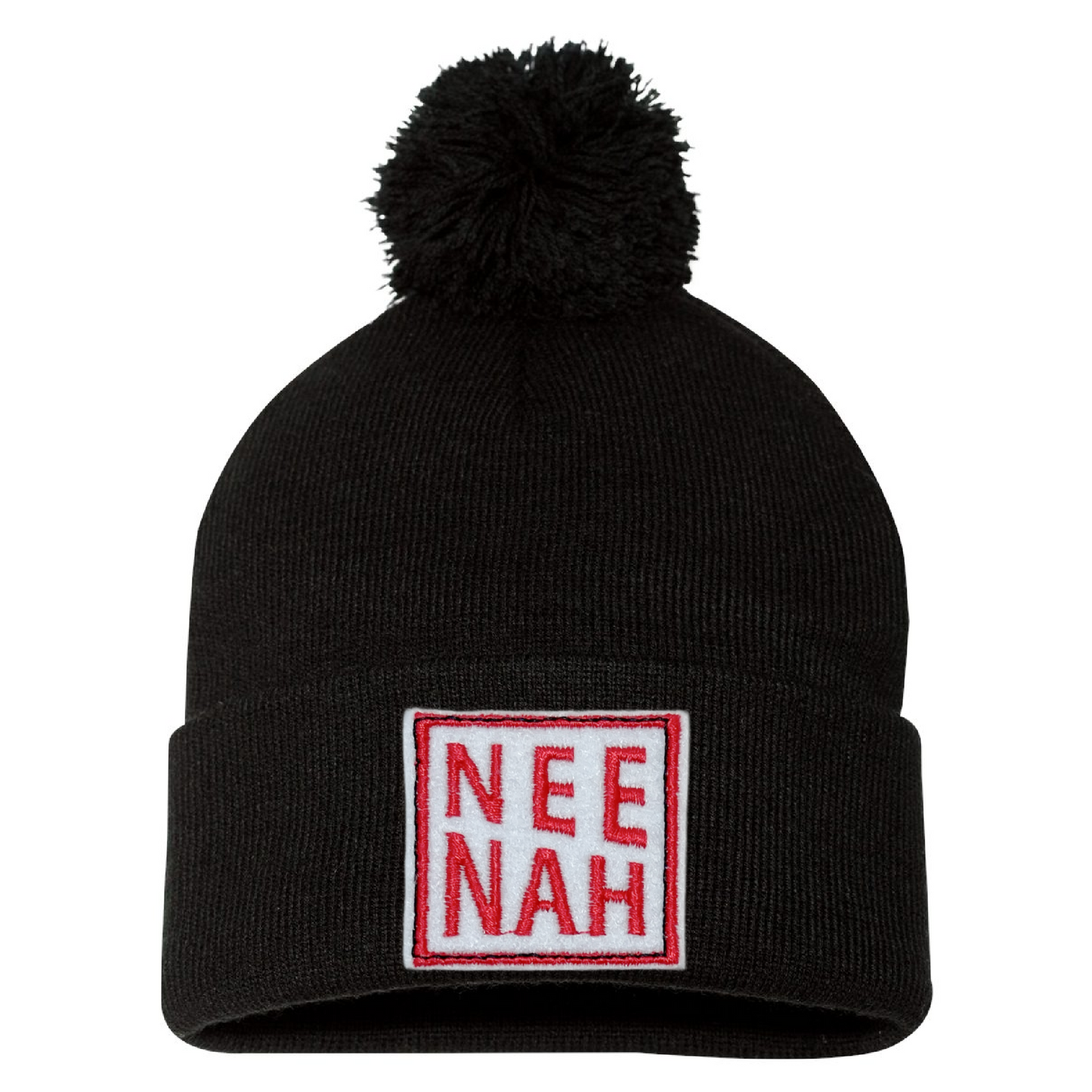 Black Pom Beanie - Neenah Square Patch