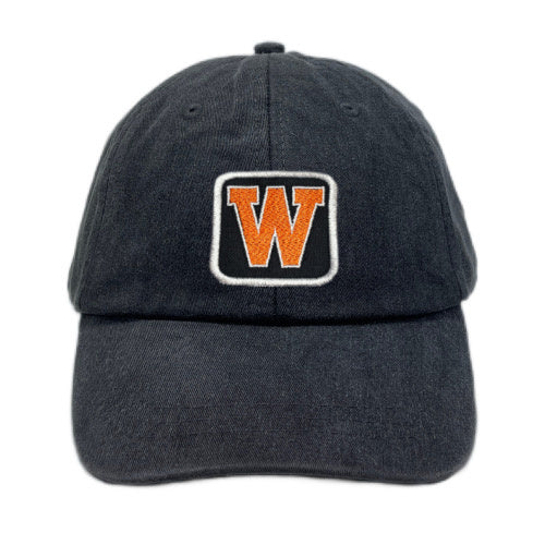 Black Pigment Dyed Full Coverage Patched Hat | West De Pere 6 Panel Dad Hat