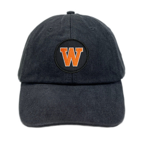Black Pigment Dyed Full Coverage Patched Hat | West De Pere 6 Panel Dad Hat