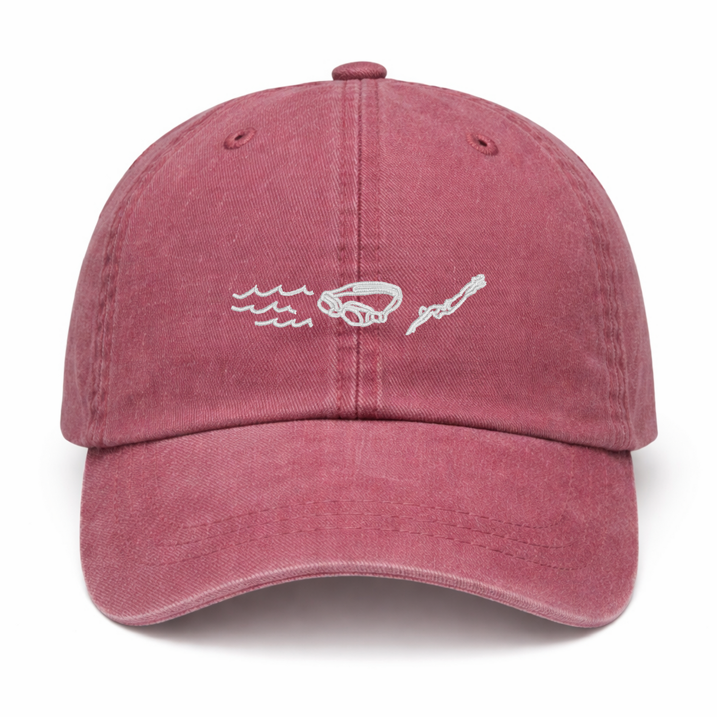 Red Dad Hat - Pigment Dyed - Embroidered Swim Icons