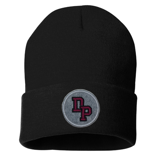 De Pere Cuffed Beanie - Black with Gray Interlocking DP Patch