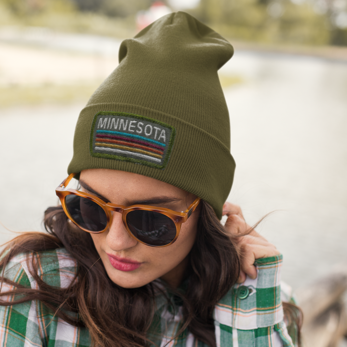 NEW ALP N ROCK women\'s snow reversible beanie in olive Green Beanie - Deep Green Olive Cuffed Waffle Knit Snow Hat  main image 2