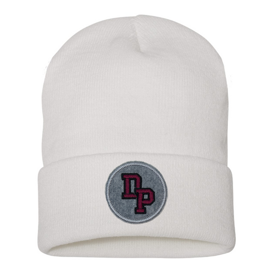 De Pere Cuffed Beanie - White with Gray Interlocking DP Patch