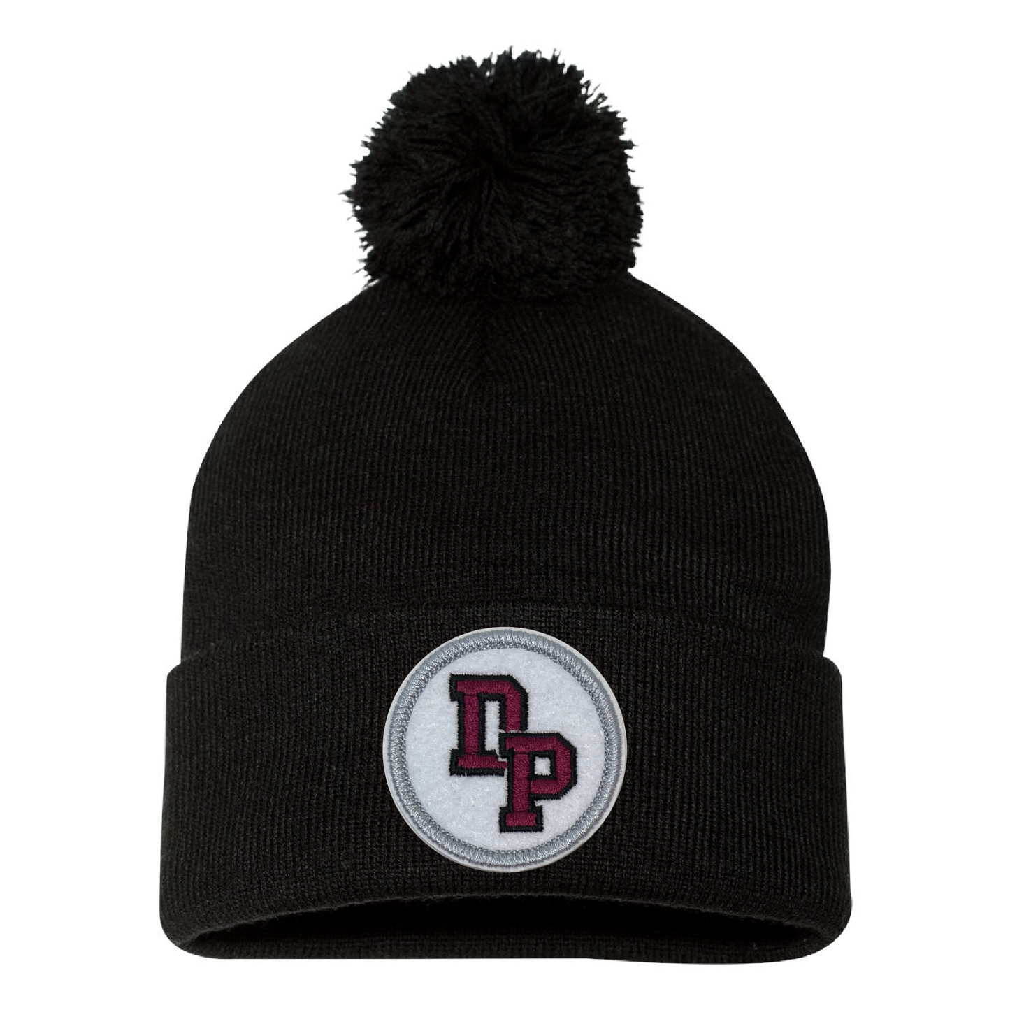 De Pere Pom Pom Beanie - Black with Interlocking DP Patch