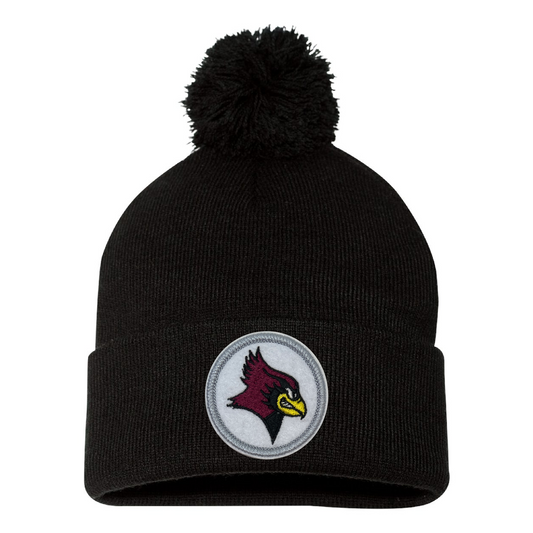 De Pere Pom Pom Beanie - Black with Redbird Patch