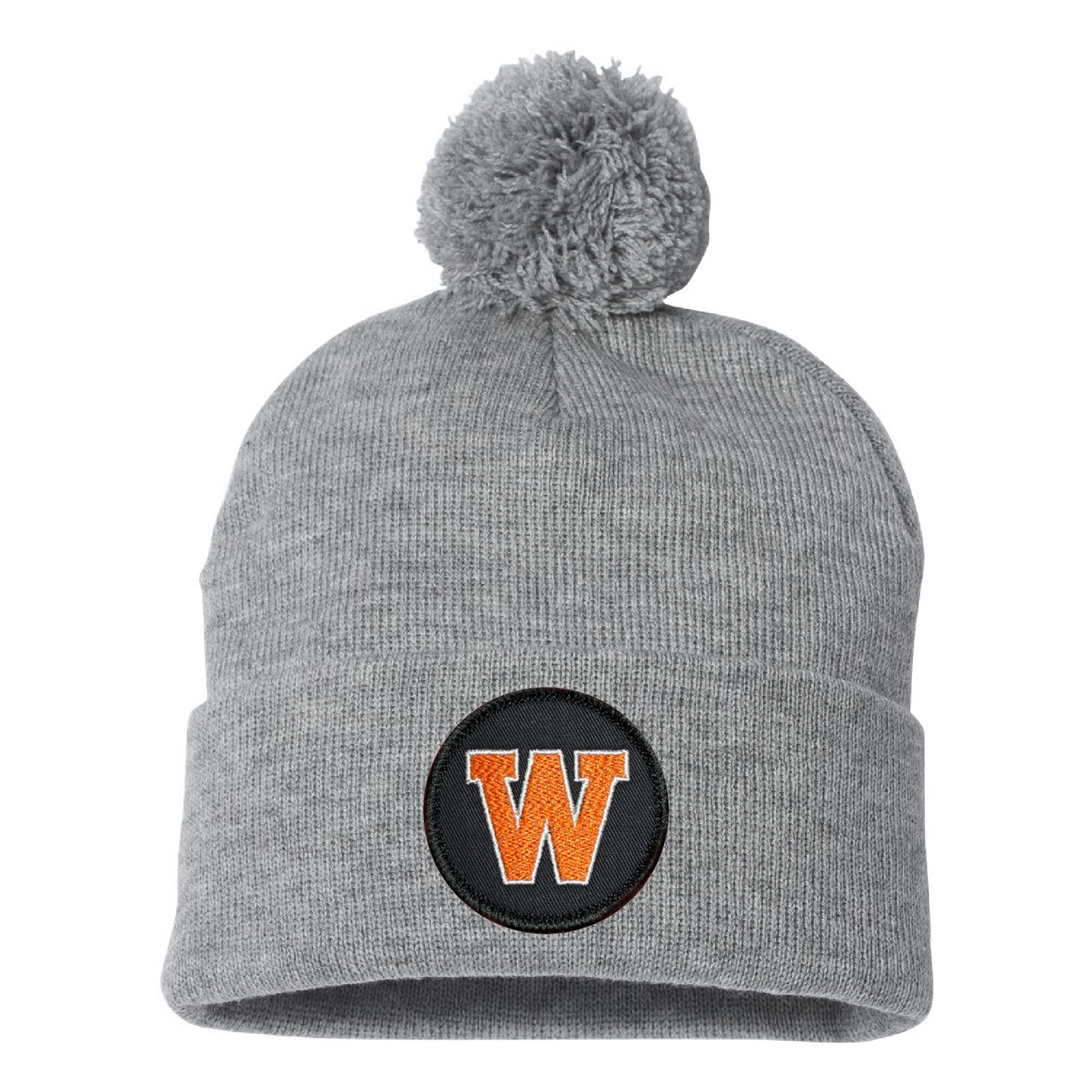 West De Pere Pom Pom Beanie - Gray with West De Pere Black Patch