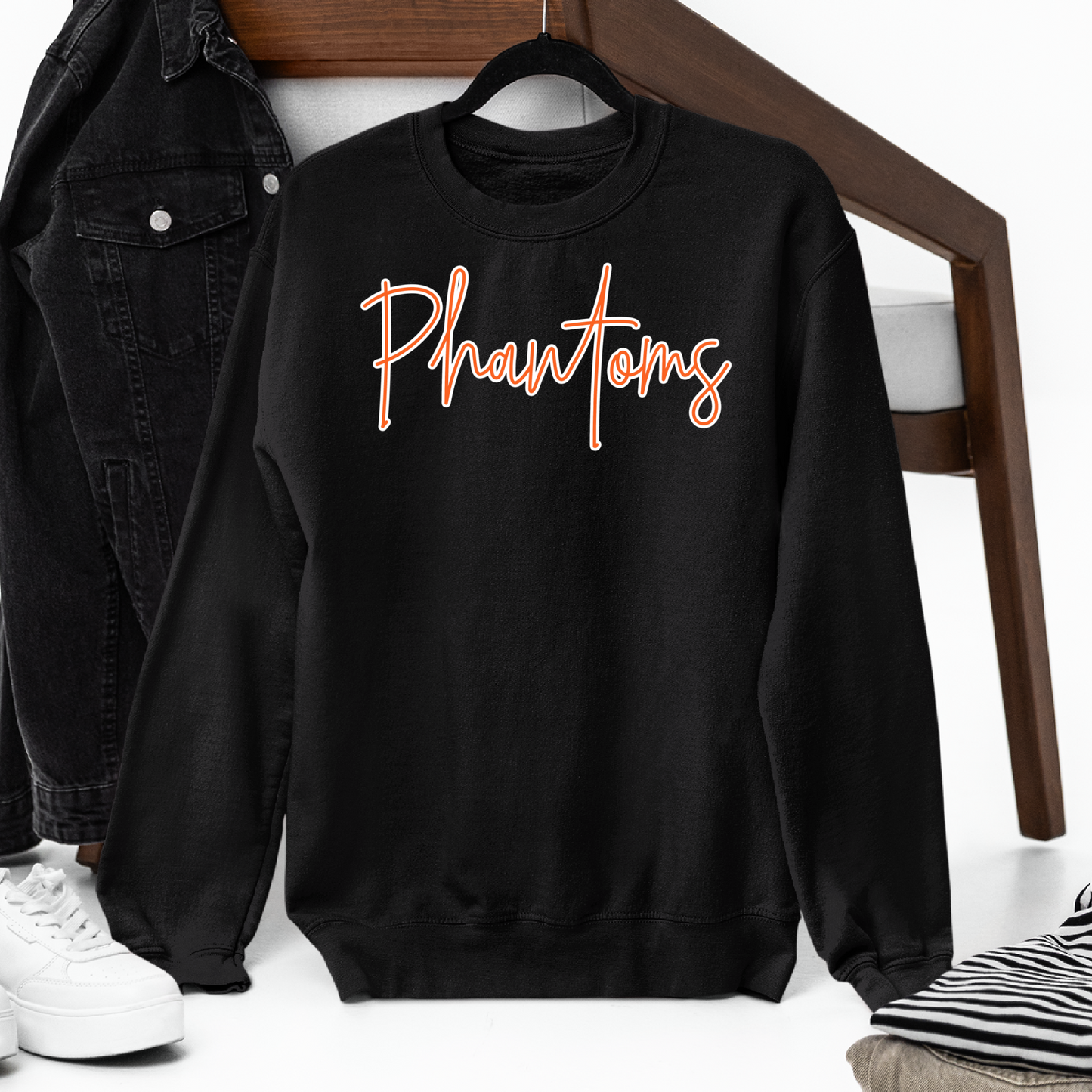 West De Pere Phantoms Script - Black Tee, Crewneck, or Hoodie