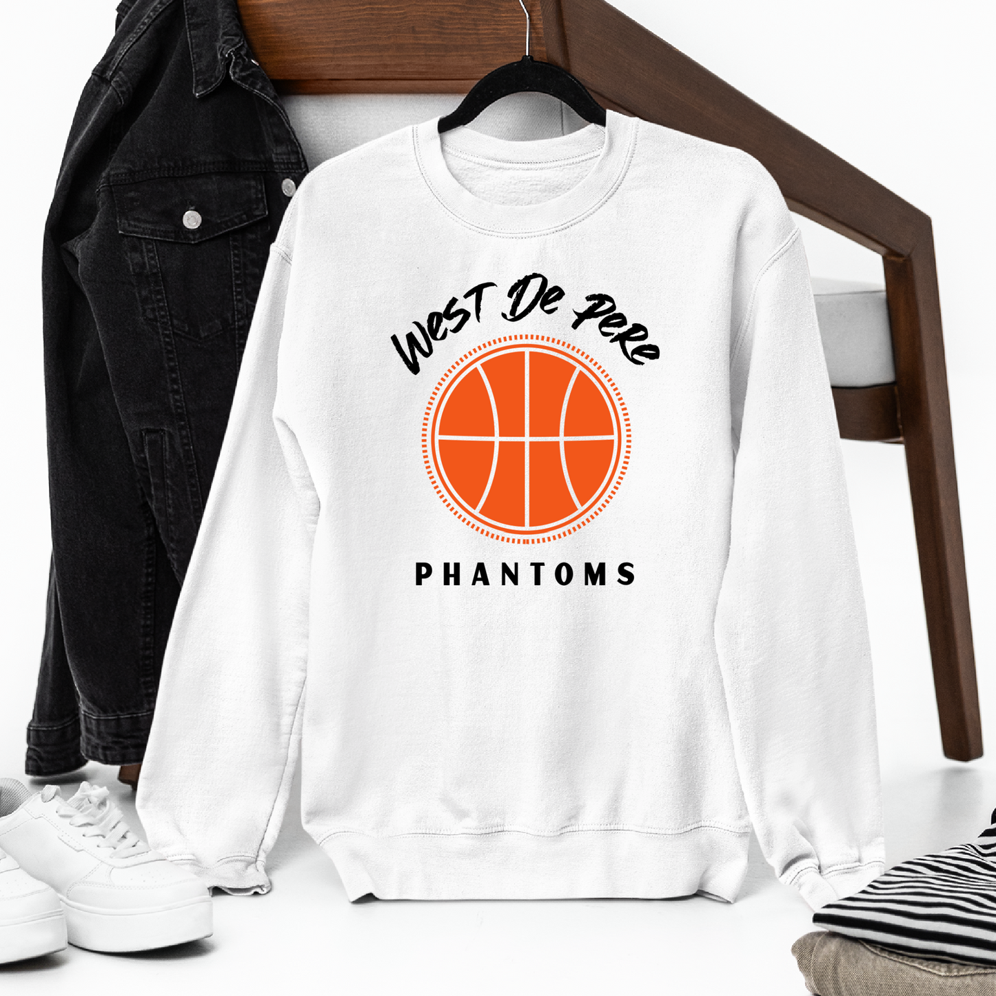 West De Pere Phantoms Basketball Graphic Design - White Tee, Crewneck, or Hoodie